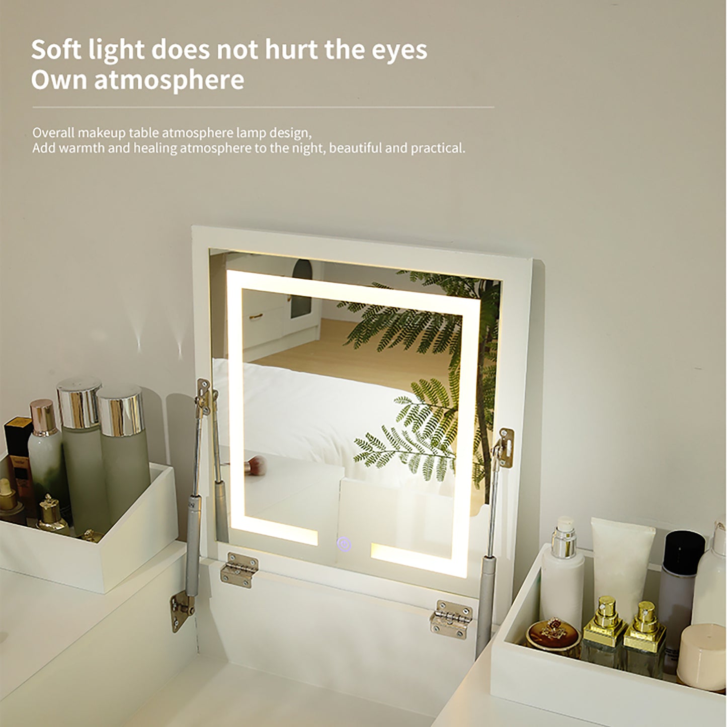 Toya II Vanity Desk Set with LED Lighted Mirror