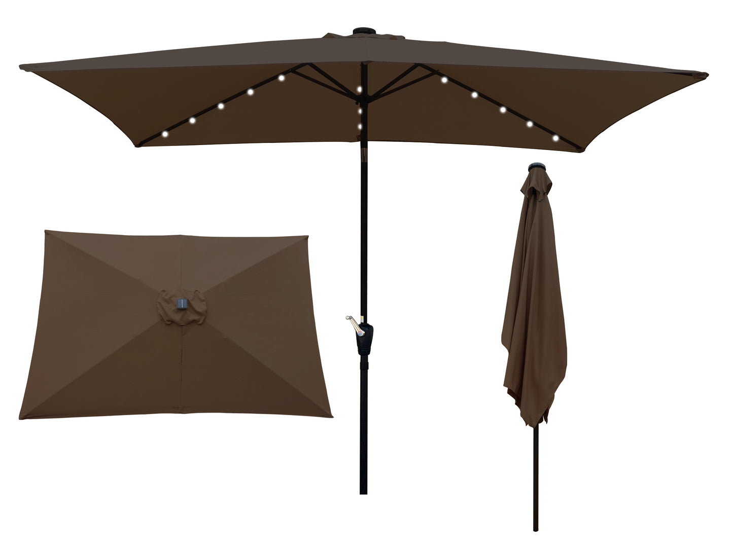 Joya 10 x 6.5 ft Patio Solar LED Umbrellas  with Crank - Chocolate