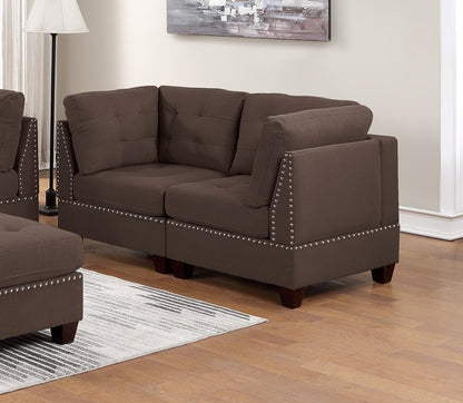 Eleni Modular Sofa Set 6pc Set  4x Corner Wedge 1x Armless Chair and 1x Ottoman  - Coffee