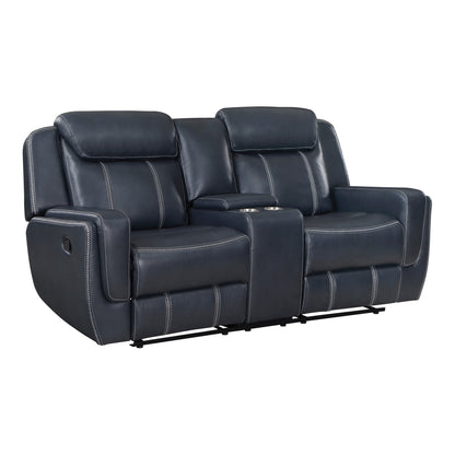 Bender Dual Reclining Loveseat with Center Console - Blue