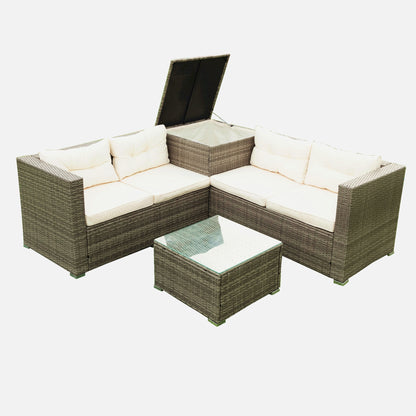 Stanley 4 Pc Outdoor Patio Rattan Sectional Sofa Set - Creme