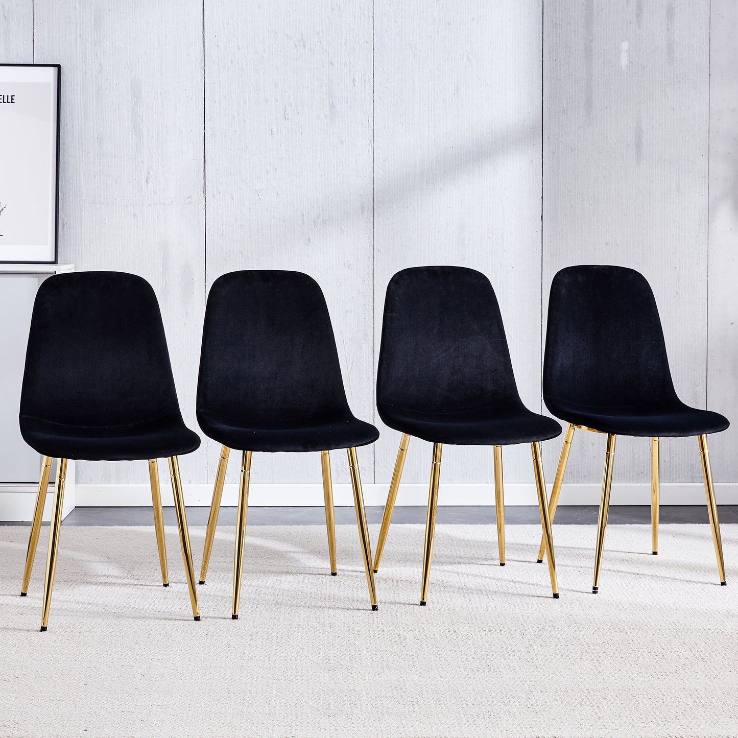 Pax Dining Velvet Chairs with Golden Metal Leg (Set of 6) - Black