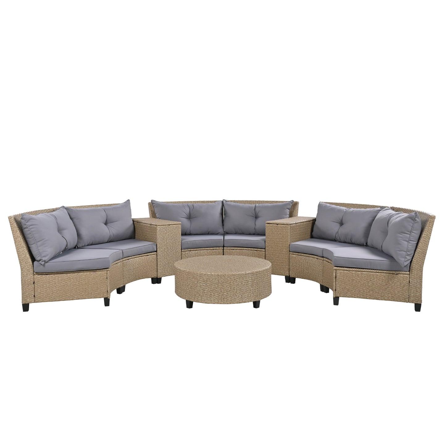 Hester 8 Pc Outdoor Rattan Wicker Half-Moon Sectional Sofa Set - Gray