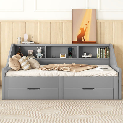 Zion Twin to King Size Daybed  with Storage Bookcases - Gray