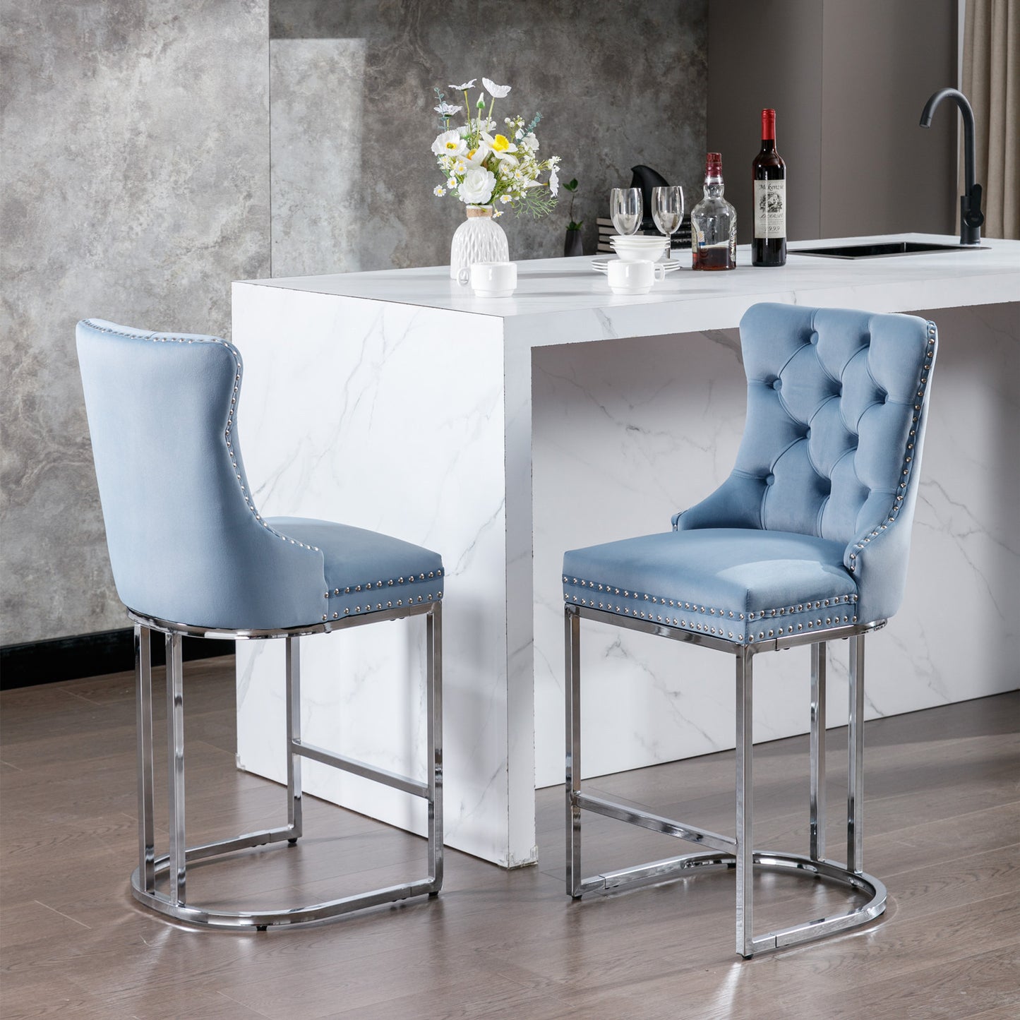 Comfy Counter Height Bar Stools - Light Blue Set of 2