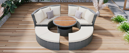 Marvelo 5 Pc Round Rattan Sectional Sofa Set - Beige