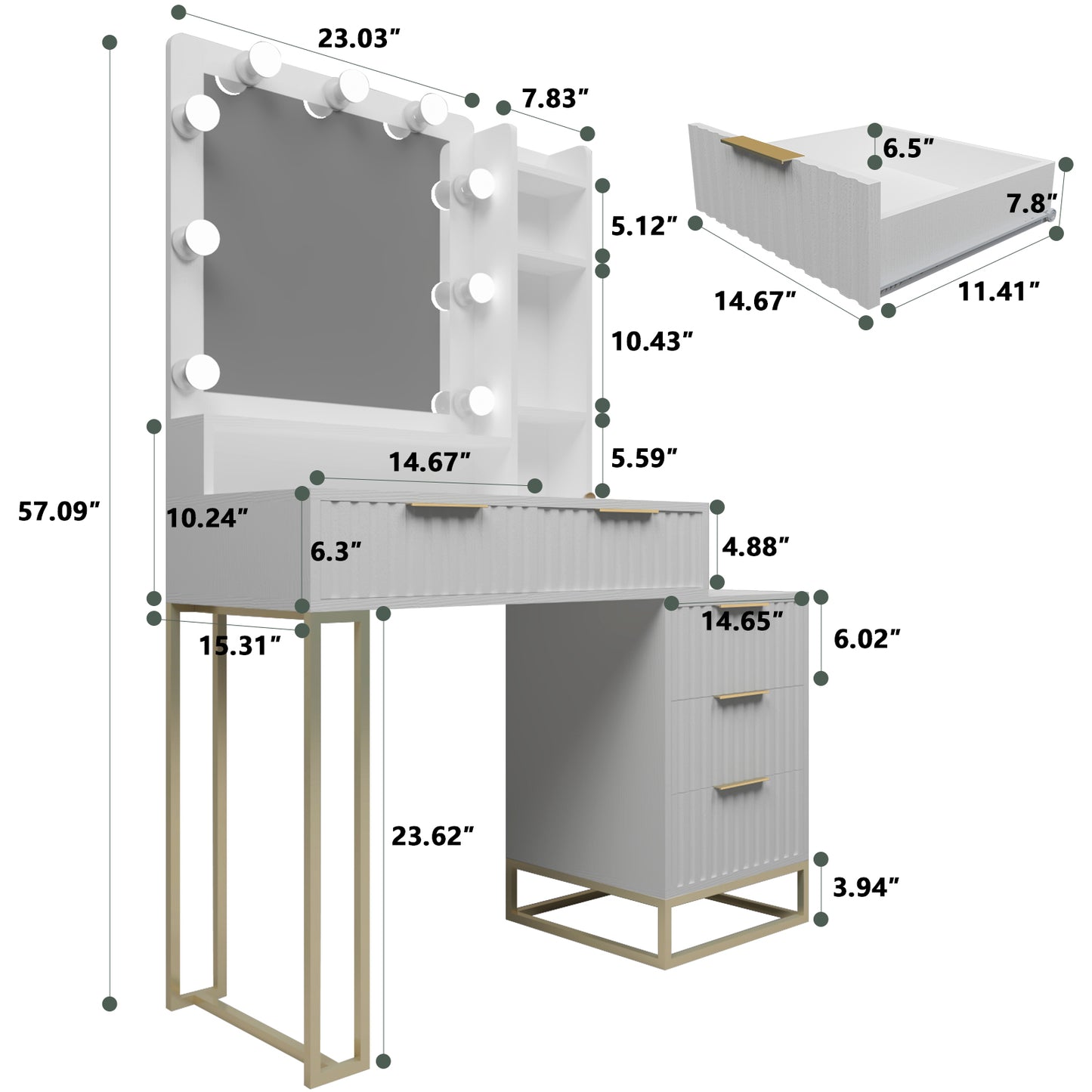 Marwa Makeup Vanity Desk with Mirror and Lights