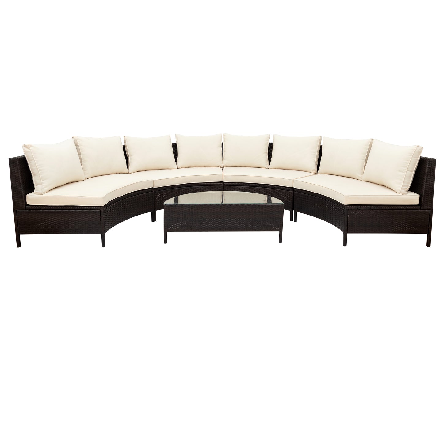 Nolen 5 Pc Patio Rattan Half Round Sectional Sofa Set - Beige