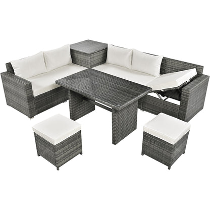 Eliana 6 Pc Outdoor All Weather PE Rattan Sectional Sofa Set - Beige