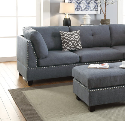 Surya 3pc  Sectional Sofa Polyfiber Cushion Sofa Chaise Ottoman Reversible Couch Pillows - Blue Grey