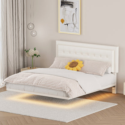 Omi Queen Floating Bed Frame w Motion Activated Night Lights -White