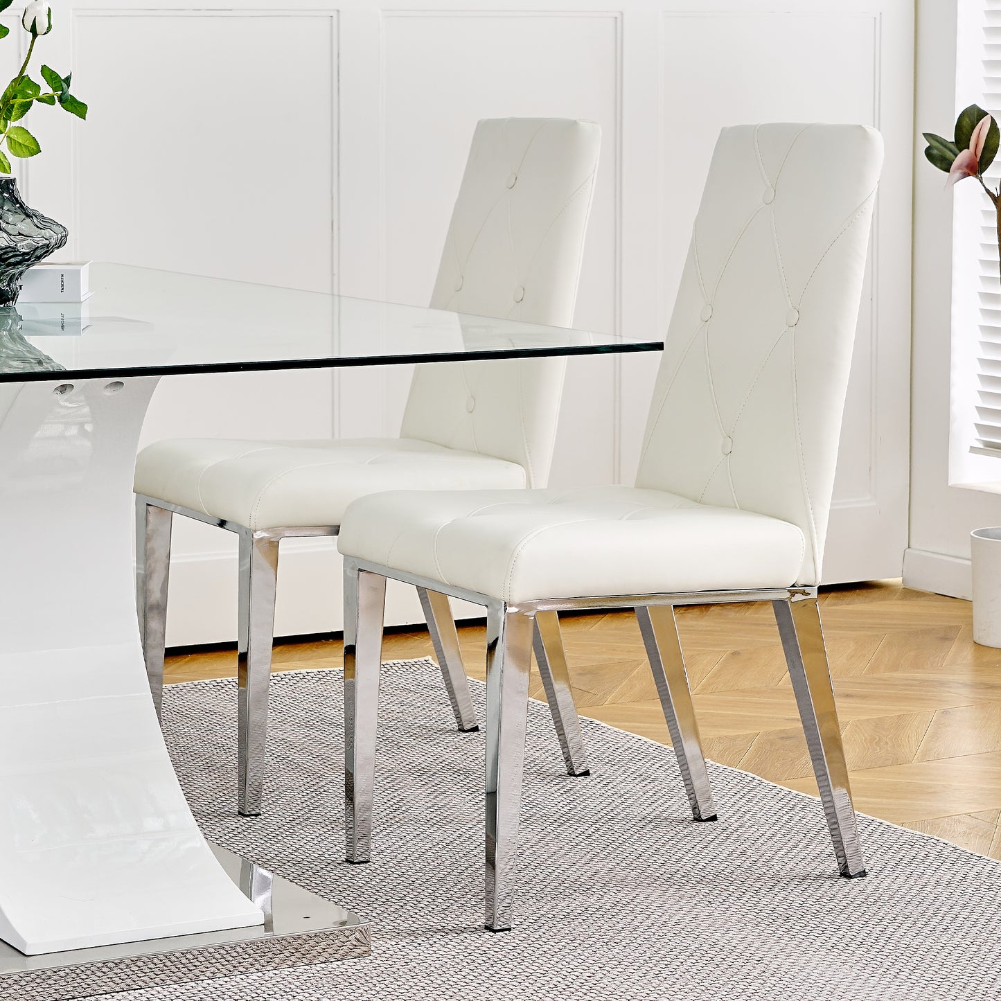 Valerio Pu Dining Chairs with Chrome Leg (Set of 2) - White