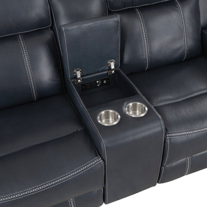 Bender Dual Reclining Loveseat with Center Console - Blue