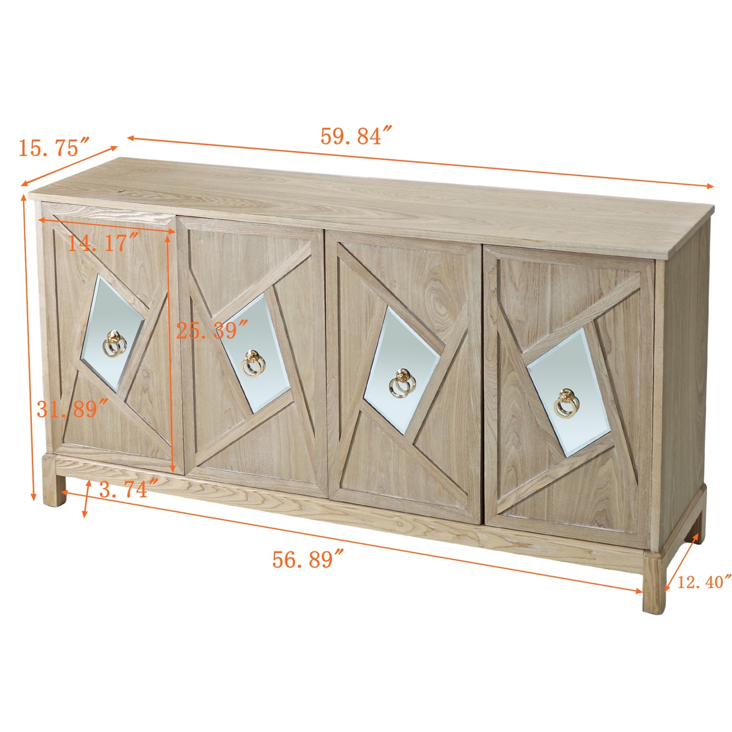 Dox 4-Door Cabinet with Mirrored Decorative - Wood