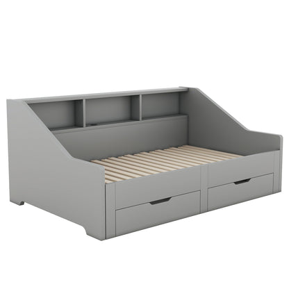 Zion Twin to King Size Daybed  with Storage Bookcases - Gray