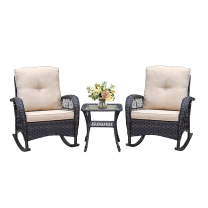 Duke 3 Pc Outdoor Wicker Rocker Patio Bistro Set