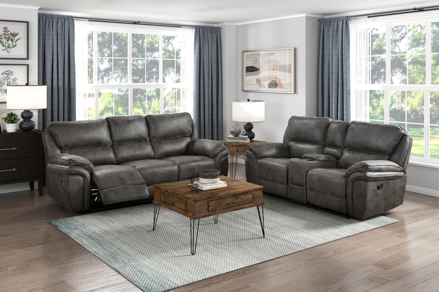 Sasha Reclining Microfiber Loveseat - Gray