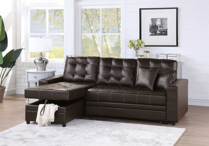 Amir Convertible Sectional Pull Out Bed Sofa Chaise Reversible Storage Chaise - Espresso