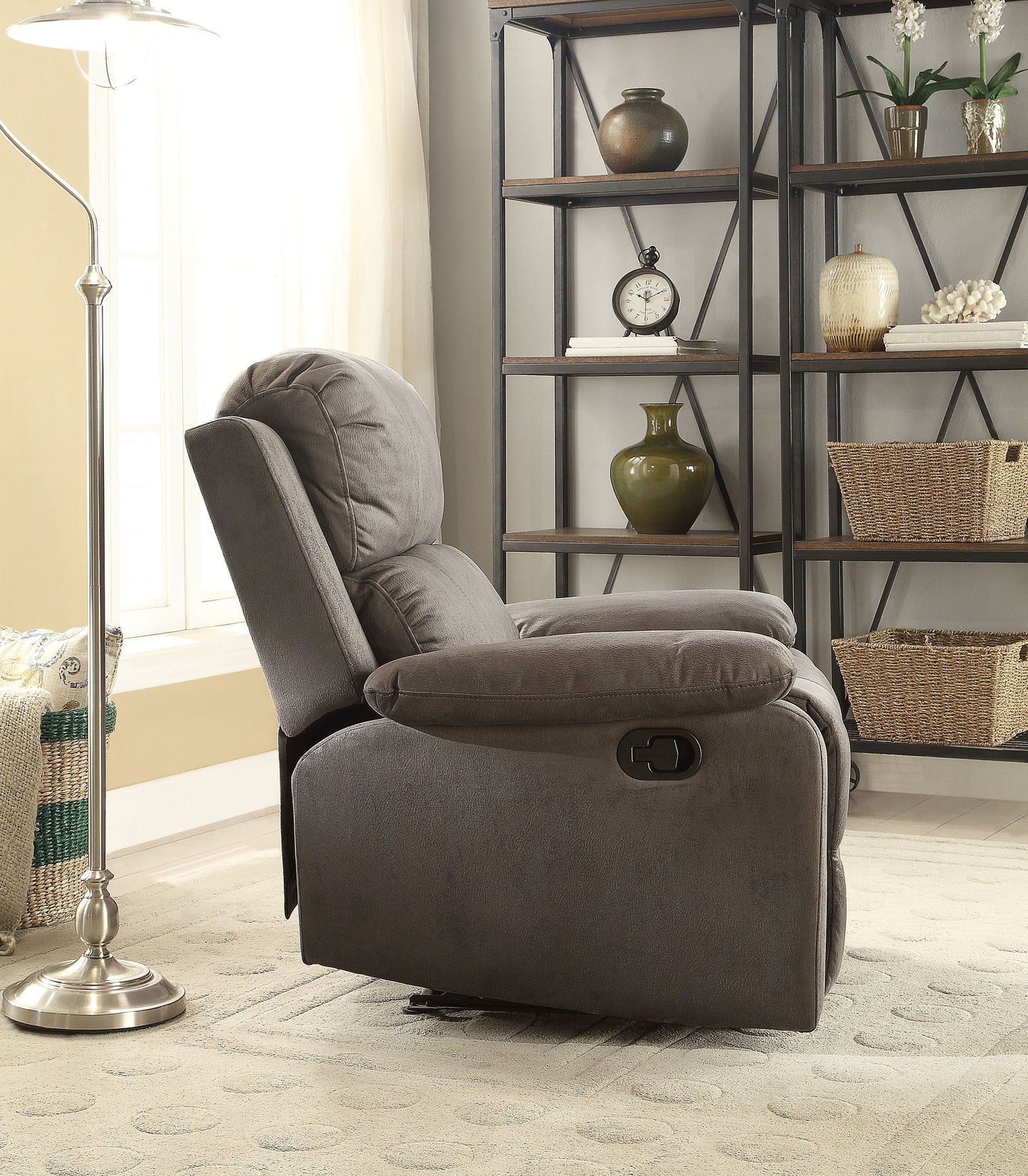 Aeon Polished Recliner with Pillow Top Arm - Charcoal