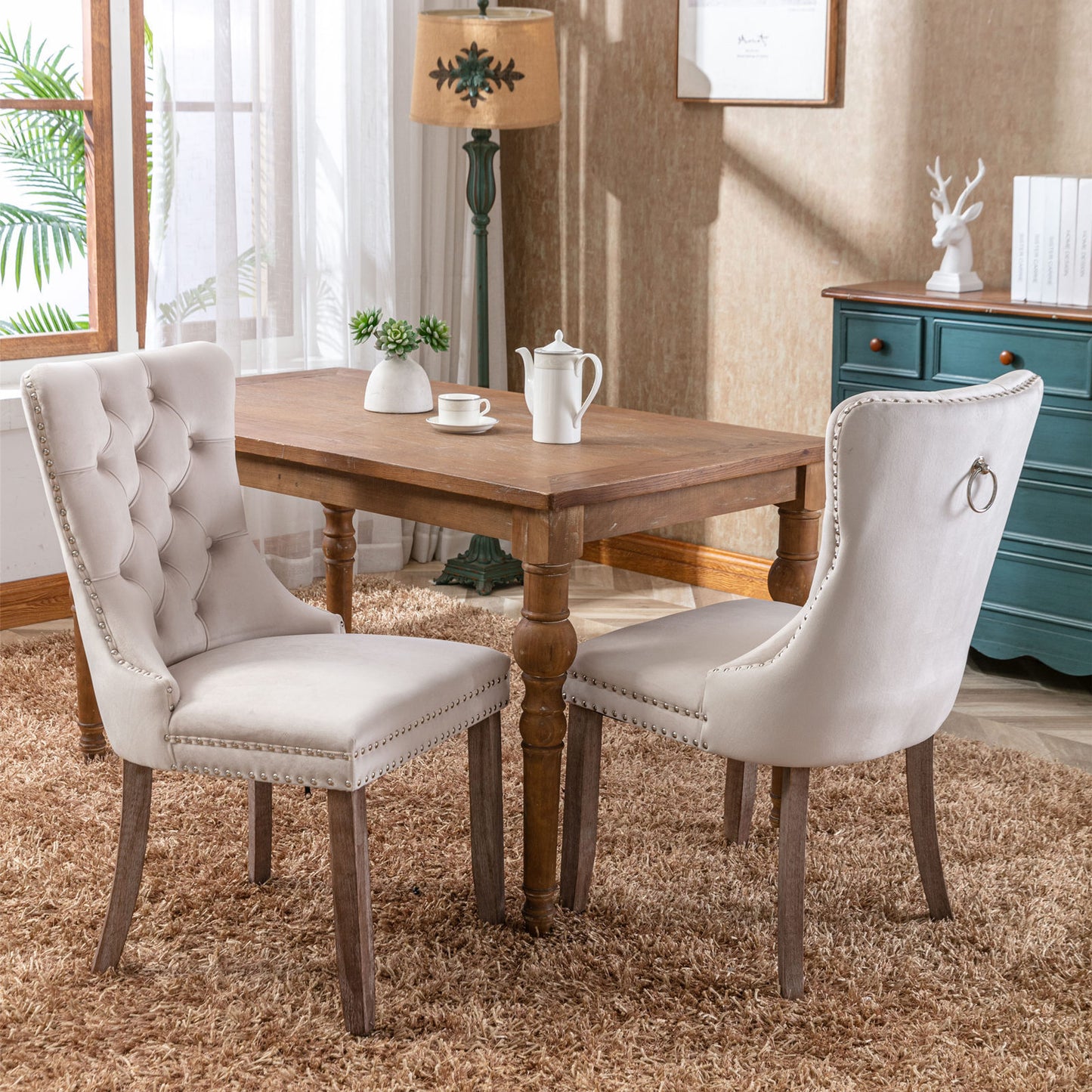 Nikki Velvet Dining Chair (Set of 2) - Beige