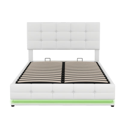 Luxury Dream Full Bed with Smart Storage and LED Illumination - White