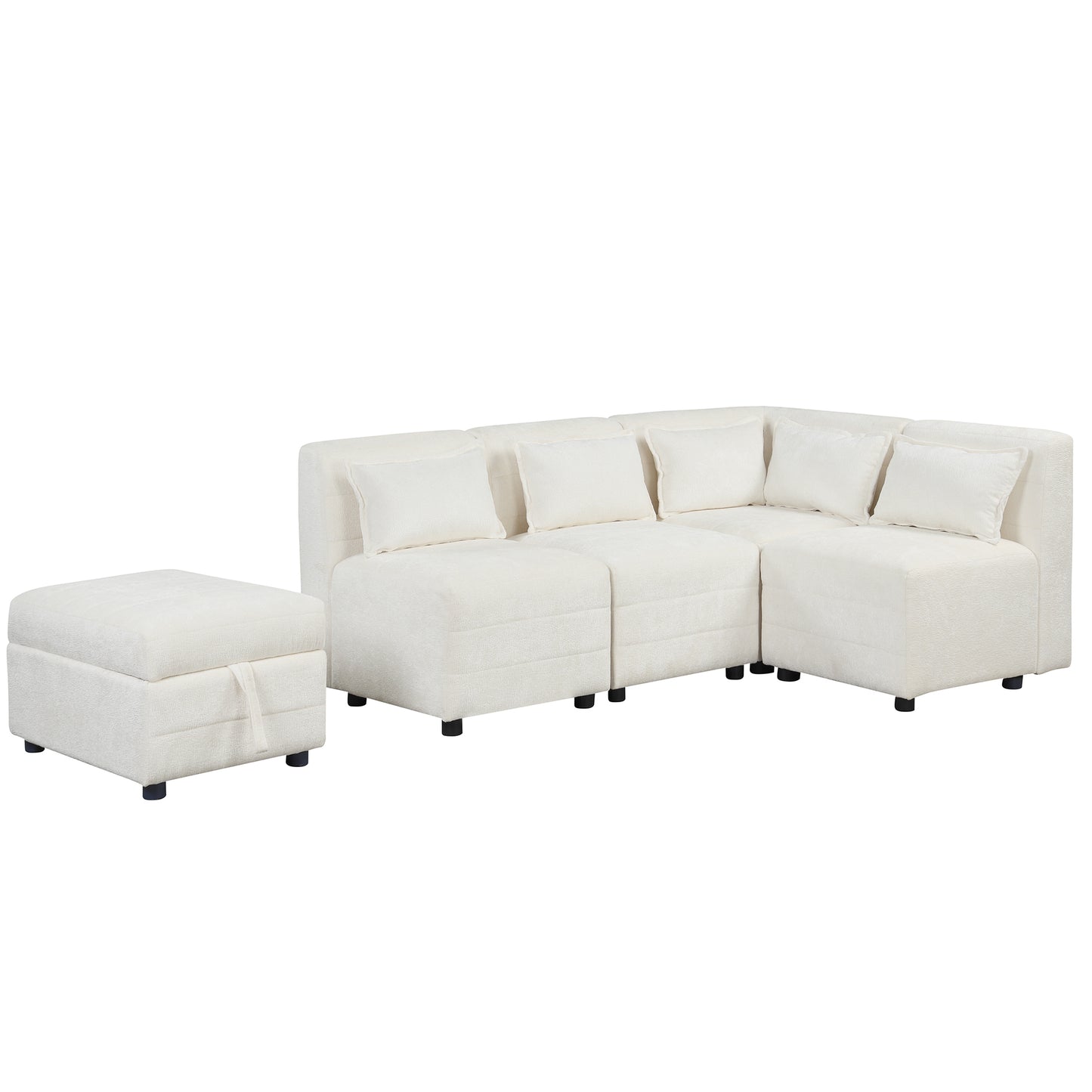 Lexi Sectional Sofa 5-seater Modular Couches with Storage Ottoman - Cream