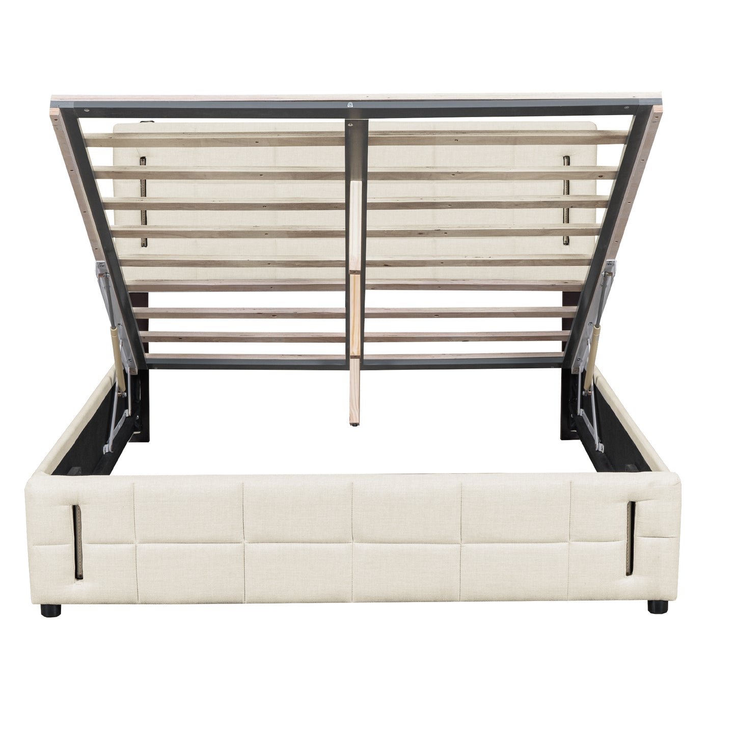 Ps Queen Size Storage Bed w Hydraulic System - Beige