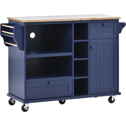 Retro Kitchen Island Cart with Storage Cabinet -Dark blue