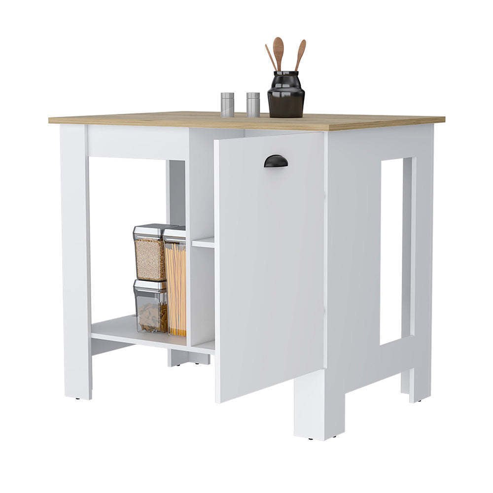 Vancouver 1-Door Kitchen Island with Open Shelf - White