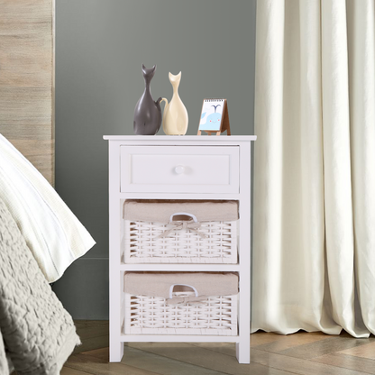 Darin Nightstand with Two Removable Baskets - White