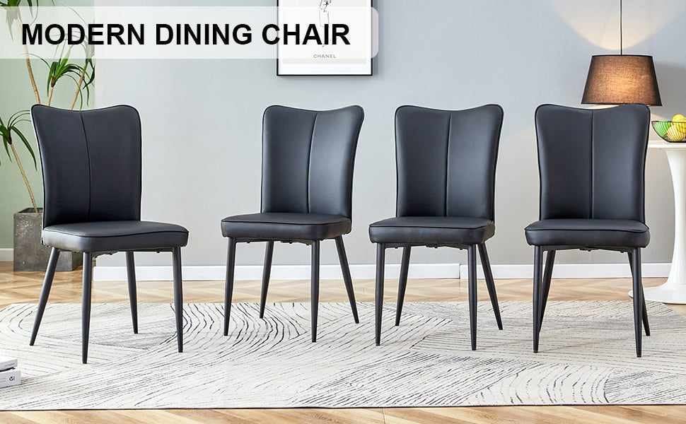 Carver PU Dining Chair Black Metal Leg (Set of 4) - Black