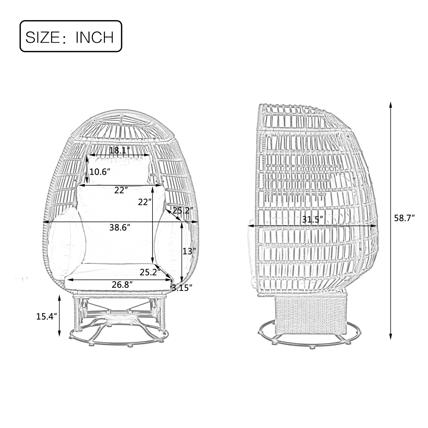 Bell Outdoor Swivel Chair with Cushion (Gray Wicker + Gray Cushion)