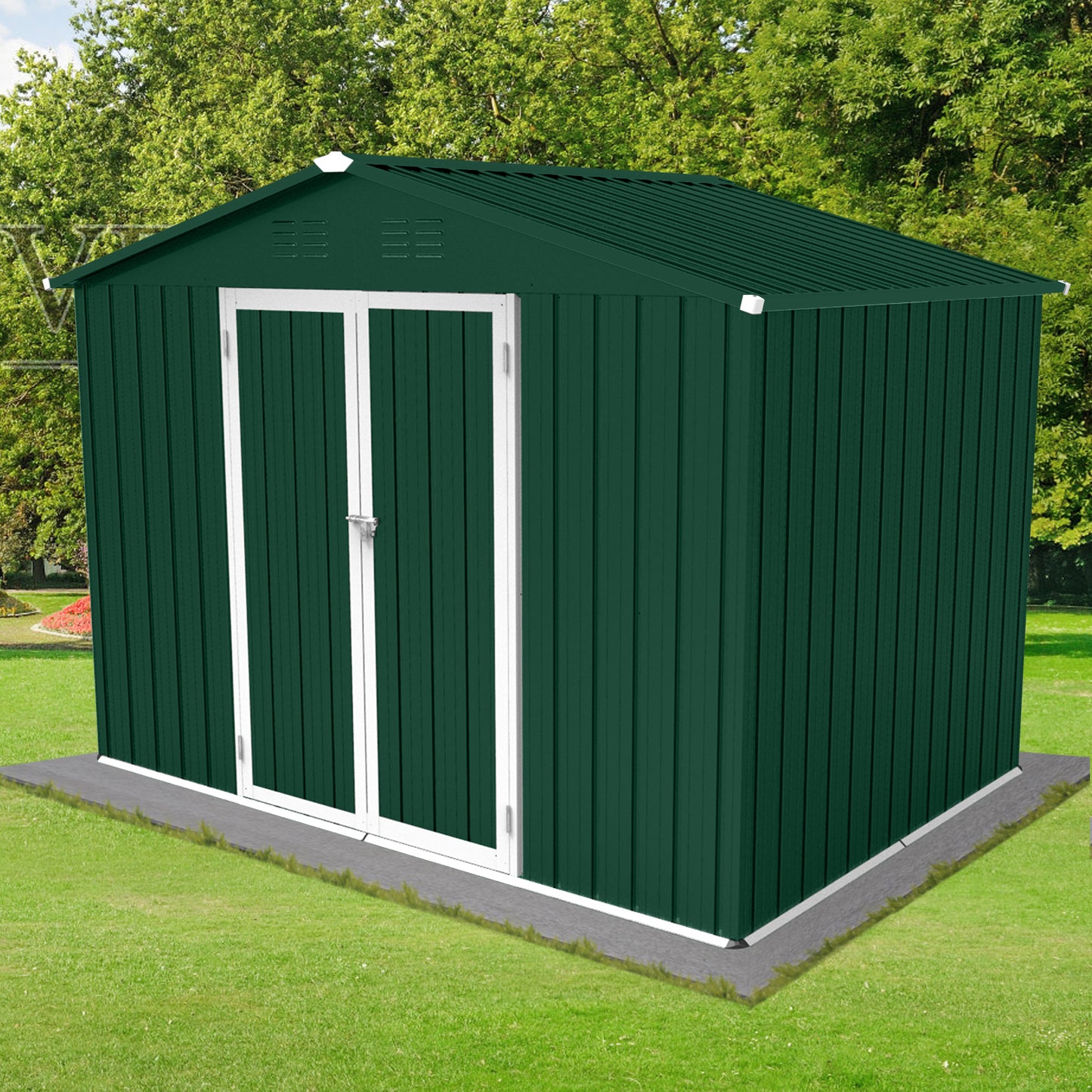 Homer 6 X 8 ft Metal Garden Sheds Outdoor Storage - Green+White