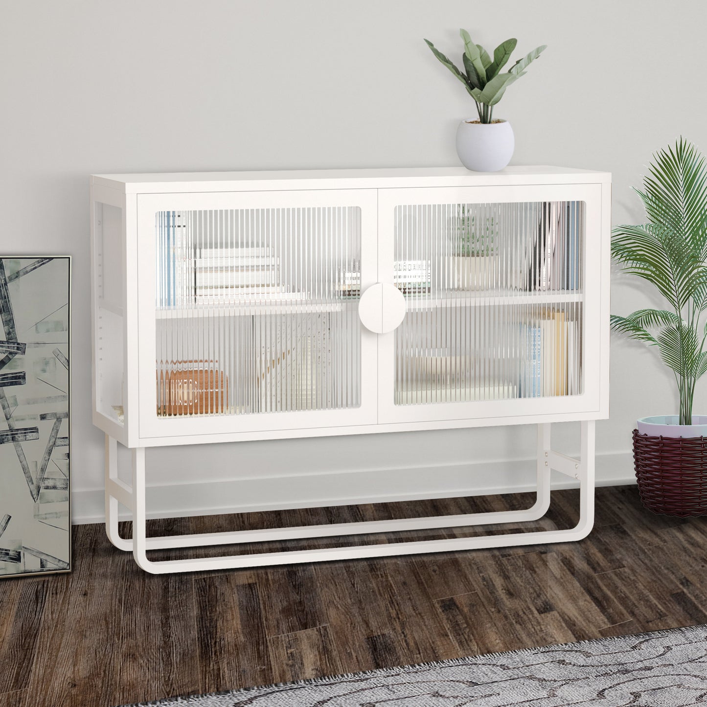 Tempered Glass Cabinet Credenza - White