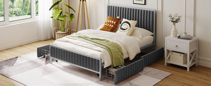 Maza Full Size Metal Frame Upholstered Bed w Drawers - Gray