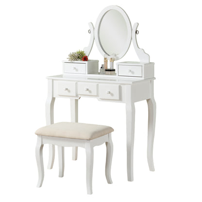 Ashley Wood Make-Up Vanity Table and Stool Set - White