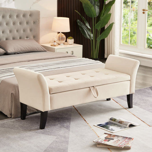 Dona Velvet Bench with Storage - Beige