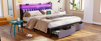 Zinya King Size LED Storage Bed - Gray