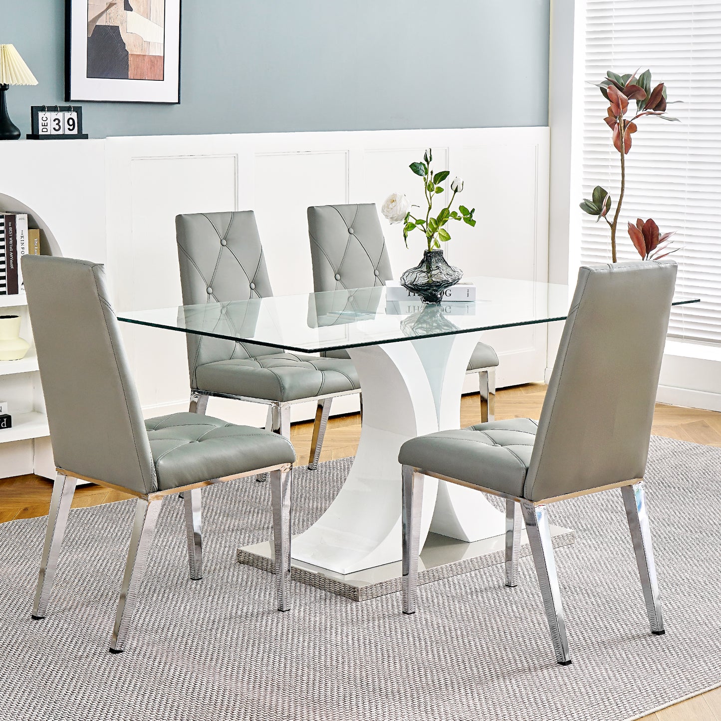 Valerio Pu Dining Chairs with Chrome Leg (Set of 2) - Gray