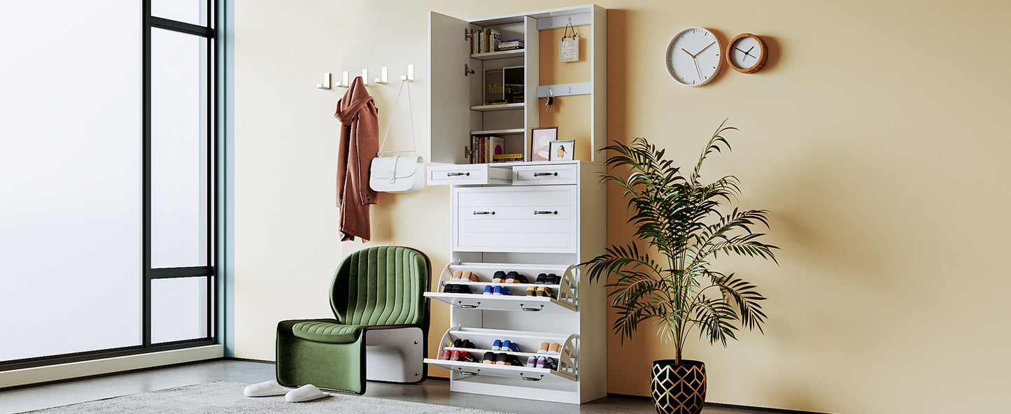 Macer Multi-functional Shoe Cabinet - White