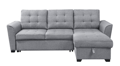 Avery Linen Sleeper Sectional Sofa with Reversible Storage Chaise -  Light Gray