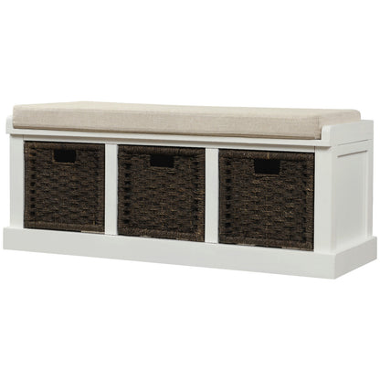 Bella Storage Bench with 3 Removable Classic Rattan Basket - White