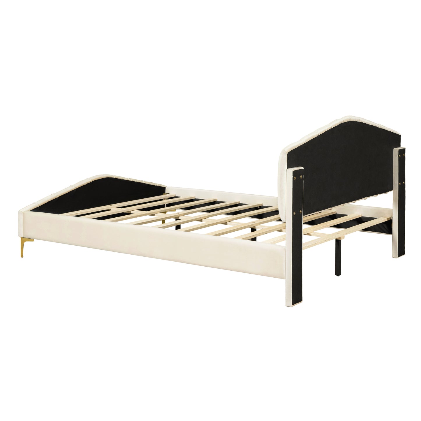 ZuZu Queen Size Velvet Platform Bed with Metal Bed Leg - Beige