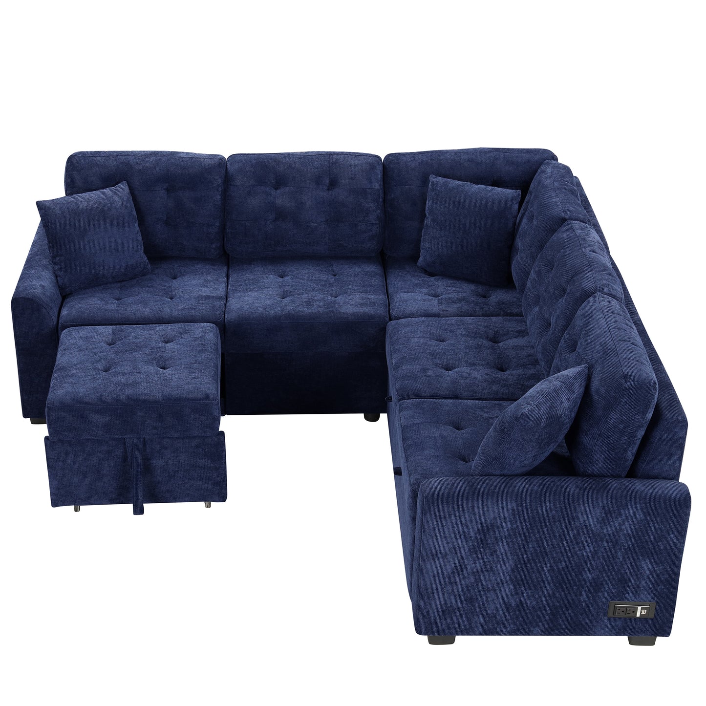 Novak L-shape Sofa Bed Pull-out Sleeper Sofa with Wheels - Navy Blue