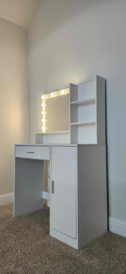 Vez Vanity Desk with Mirror & Light - White