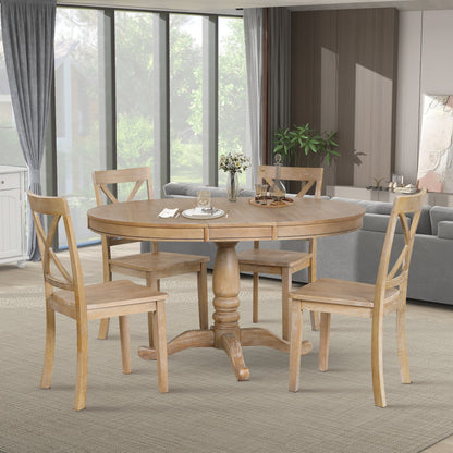 Vivia 5pc Dining Set Round Table 4x side Chairs - Natural