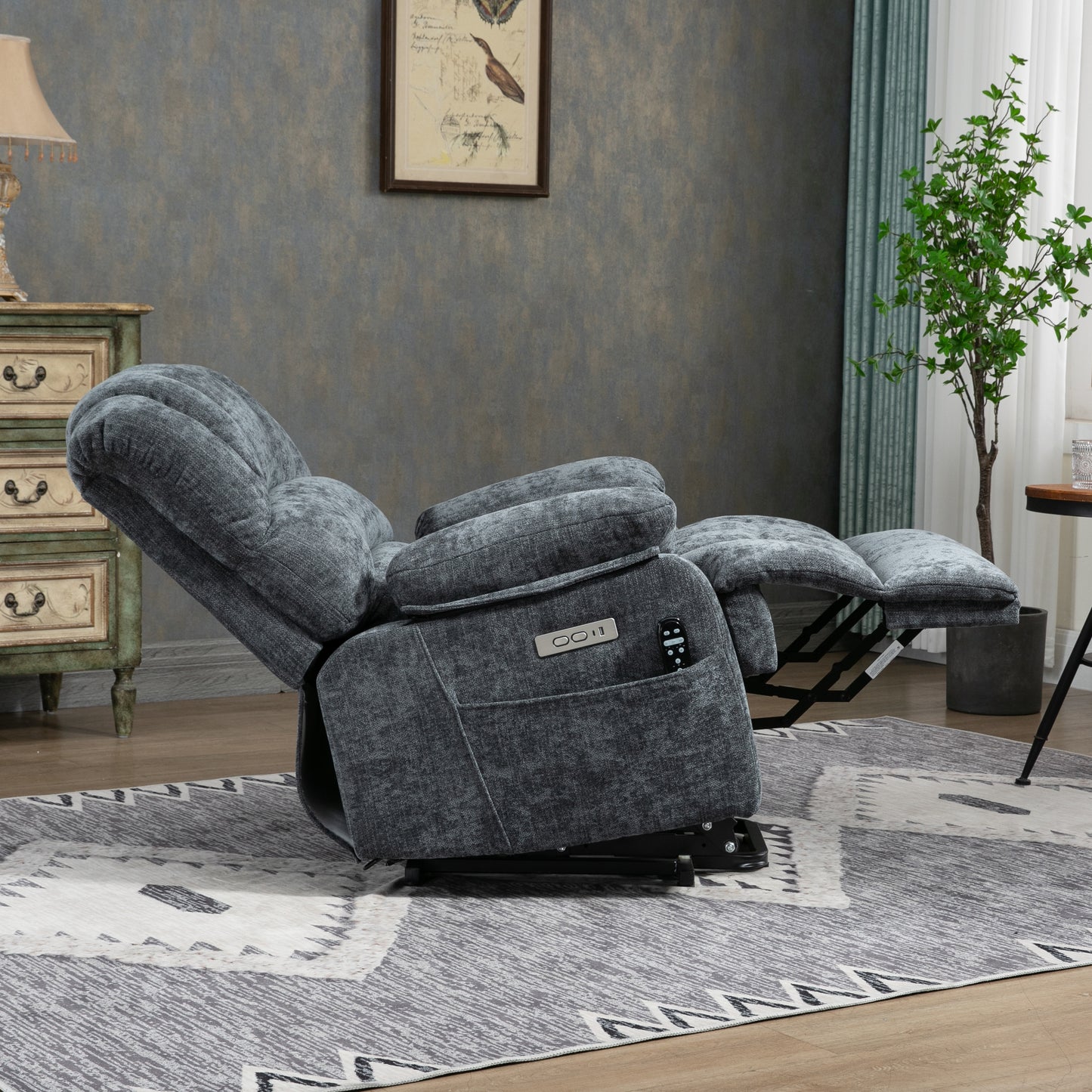 Mia Heat Massage Chenille Power Lift Recliner Chair - Blue-Gray