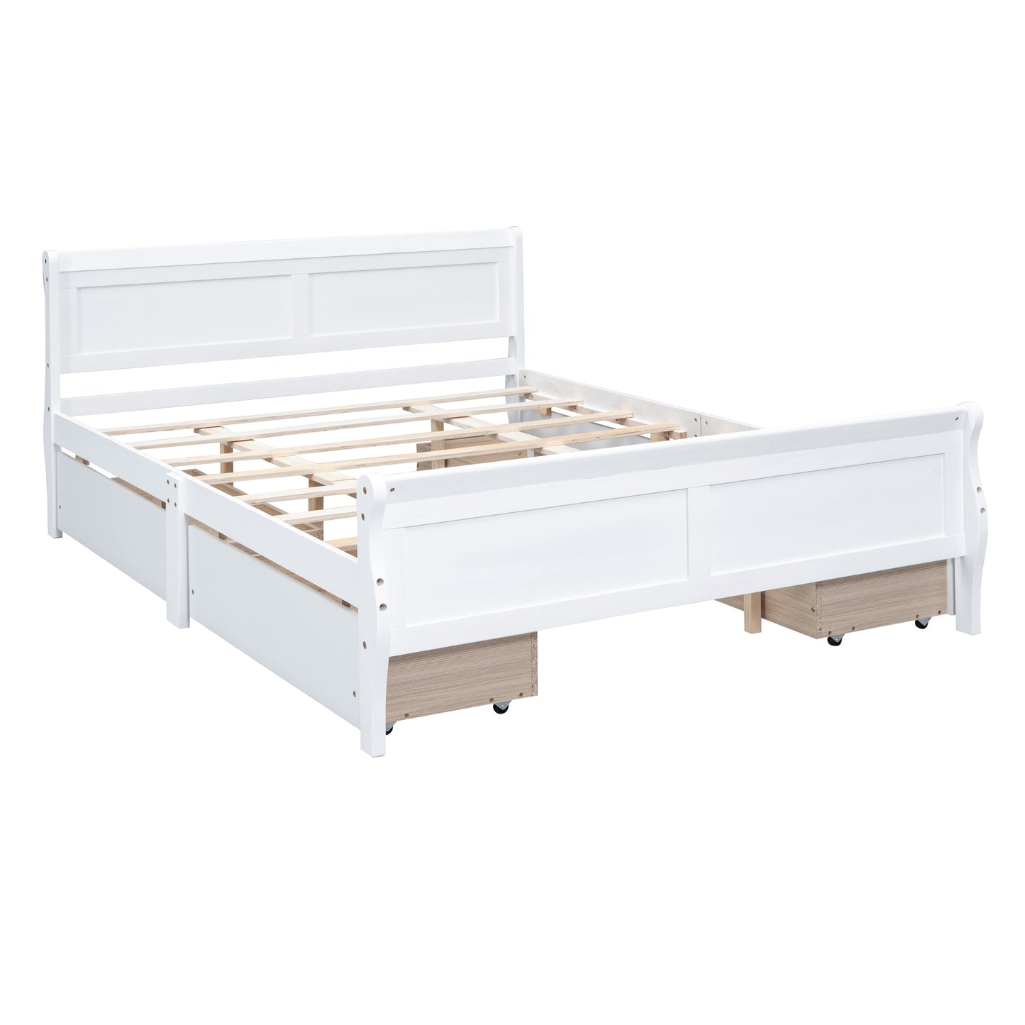 Meg Queen Size Wood Platform Bed with 4 Drawers - White