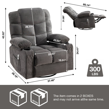 Tulano Oversized Power Recliner with Massage - Gray