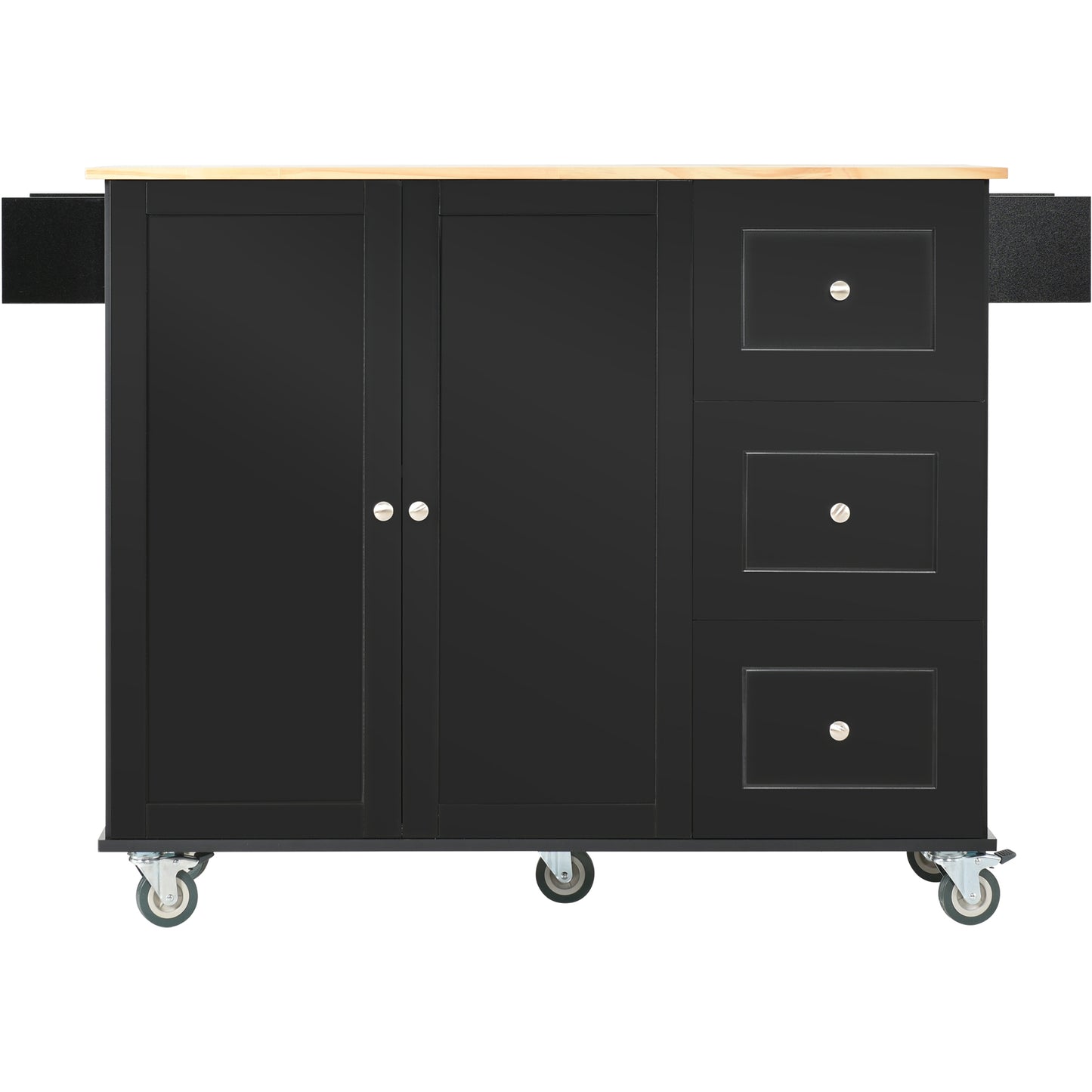 Oasis Kitchen Island with Solid Wood Top and Locking Wheels - Black